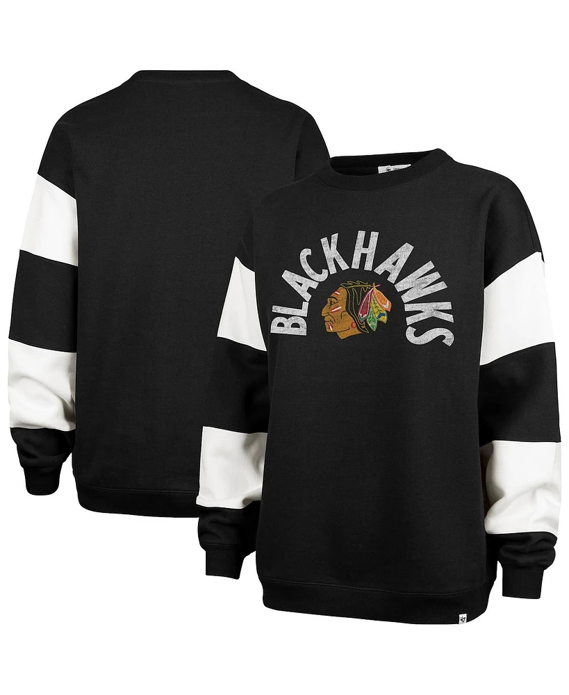 '47 Brand Women's Black Chicago Blackhawks Eephus Barred Pullover Sweatshirt