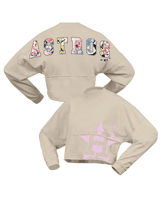 Fanatics Women's Cream Houston Astros Floral Preppy Cropped Long Sleeve T-Shirt