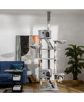 PawHut Floor to Ceiling Cat Tree, 94.5"-102.5" Adjustable Height Cat Tower
