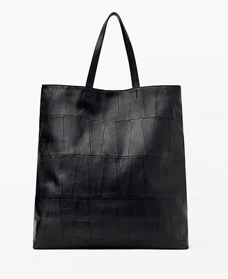 Mango Women's Patchwork Leather Shopper Bag