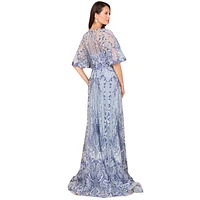 Lara Women's Embroidered, Cape Sleeve A-line Gown