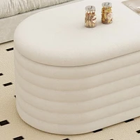 Upholstered Oval Storage Ottoman Bench with Safety Hinge Multi Use End of Bed Stool Footrest Coffee Table Shoe Seat for Bedroom Living Room Entryway-T