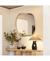 LuxenHome Natural Pine Wood Frame Square Irregular Wall Mirror, Accent and Vanity