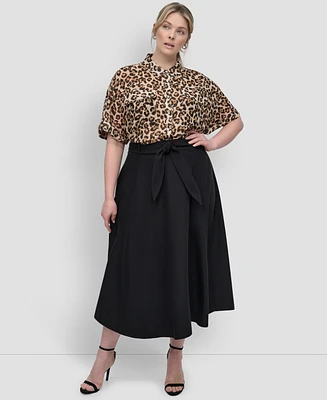 Dkny Plus Belted A-Line Midi Skirt