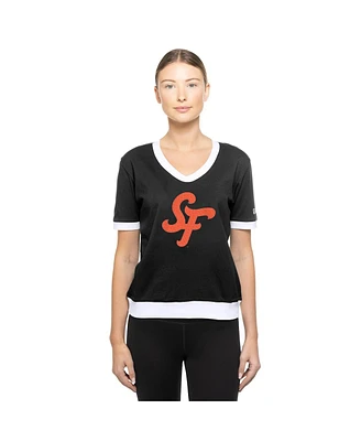 New Era Women's Black San Francisco Giants 2025 City Connect Rhinestone V-Neck T-Shirt