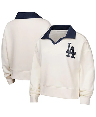 Outerstuff Big Girls White Los Angeles Dodgers Ballpark Hit Collared V-Neck Pullover Sweatshirt