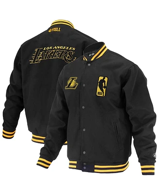 Fisll Men's and Women's Black Los Angeles Lakers Logo Man Shadow Collection Full-Snap Varsity Jacket