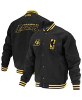 Fisll Men's and Women's Black Los Angeles Lakers Logo Man Shadow Collection Full-Snap Varsity Jacket