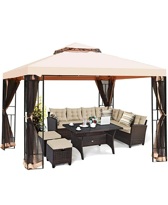 10 x 10 Feet 2-Tier Vented Metal Canopy with Mosquito Netting