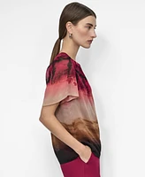 Dkny Women's Printed Crinkled Chiffon Blouse