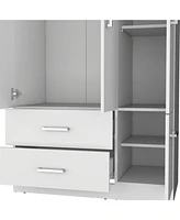 Sebree Armoire Wardrove 71", 4 Doors, Hanging Rod, 3 Cabinets, 6 Shelves, White