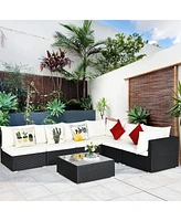 Gymax 7PCS Rattan Patio Conversation Sectional Furniture Set w/ Cushion Pillow