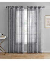 Kate Aurora 2 Piece Silver Plaid Grommet Top Sheer Window Curtain Panels