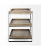 Rustic Solid Wood Square End Table with Two Shelves for Storage