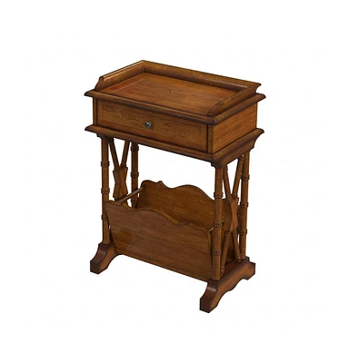 Solid & Manufactured Wood Side Table with Storage Drawer and Magazine Holder