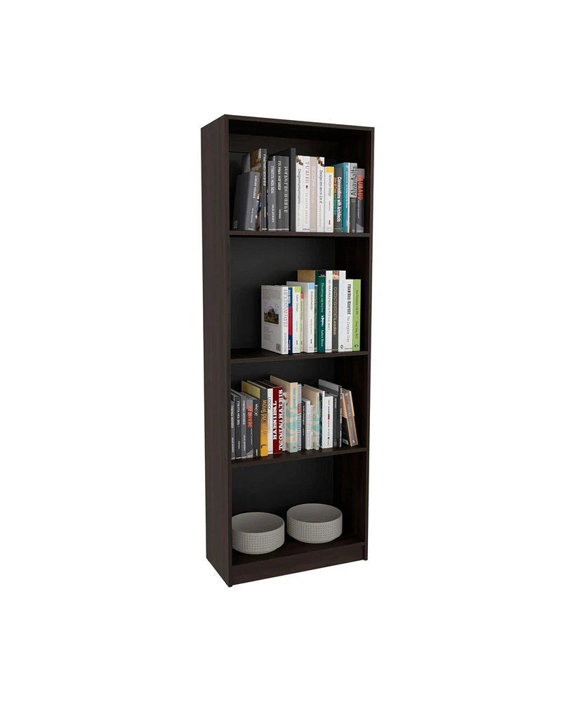 Vinton Bookcase with Spacious Tier-Shelving Design, Dark Walnut / Black Wengue