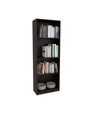 Vinton Bookcase with Spacious Tier-Shelving Design, Dark Walnut / Black Wengue