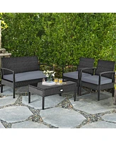 Gymax 8PCS Patio Wicker Rattan Conversation Set Outdoor Furniture Set w/ Cushion