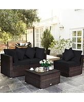 Gymax 4PCS Rattan Patio Conversation Furniture Set Yard Outdoor w/ Cushion