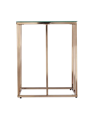 24" Champagne Glass And Iron Square End Table