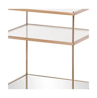 27" Gold And Clear Glass And Iron End Table With Mirrored Shelf