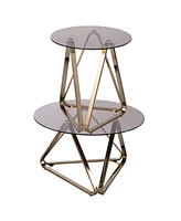 24" Champagne Glass And Iron Round End Table