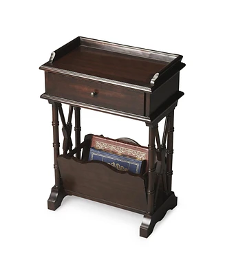 24" Black Solid and Manufactured Wood End Table With Drawer And Shelf With Magazine Holder