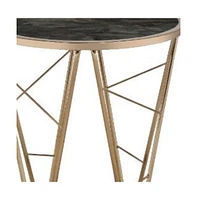 Contemporary Faux Marble and Glass Round End Table with Stylish Metal Legs