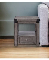 Transitional Wood Square End Table – Drawer and Display Shelf