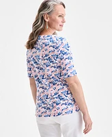 Style & Co Petite Printed Cuffed-Sleeve Top, Exclusively at Macy's