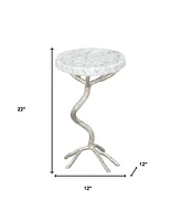Stylish 22" Marble End Table – Round White Top with Silver Legs for Elegant Decor