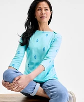 Style & Co Women's Printed Cotton 3/4-Sleeve Top