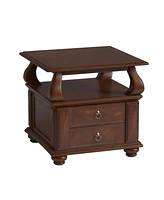 Sturdy Solid Wood Square End Table with Two Drawers and Open Shelf