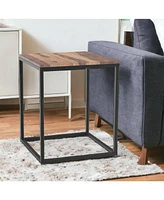 Sturdy Iron and Wood End Table – Square Design for Living Room