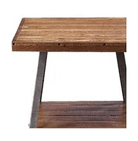 Sleek Wood Grain Rectangular End Table with Open Shelf Storage