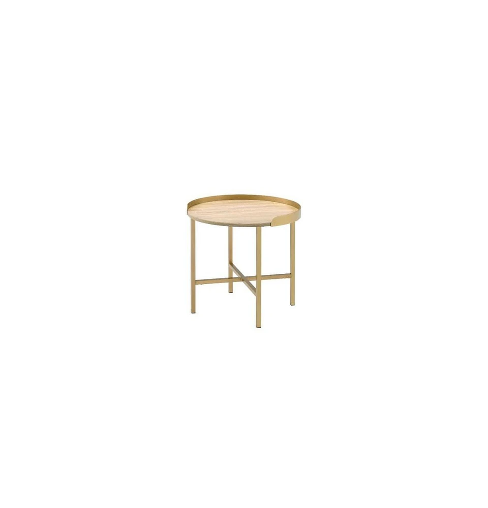 Round End Table with Metal Frame and Wood Top – Modern Industrial Design