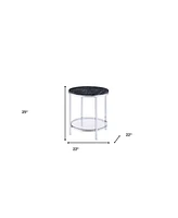 Contemporary Faux Marble and Metal Round End Table with Storage Shelf