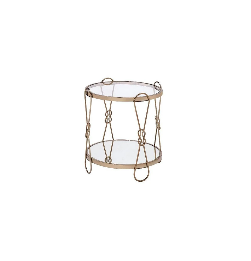 Contemporary Mirrored and Metal Round End Table with Shelving