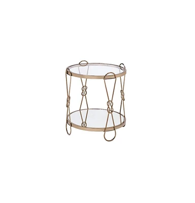 Contemporary Mirrored and Metal Round End Table with Shelving