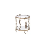 Contemporary Mirrored and Metal Round End Table with Shelving