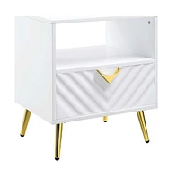 Industrial Rectangular End Table – Wood and Metal with Drawer & Shelf