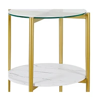 Sleek Glass and Steel Round End Table with Bottom Shelf – Perfect for Storage and Display
