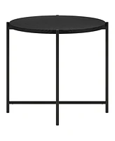 22-Inch Round Wood and Steel End Table Modern Industrial Side Table