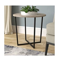 Rustic 20" Round End Table Wood Top with Sturdy Steel Frame