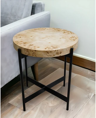 22" Industrial Round End Table Wood Top and Black Metal Legs