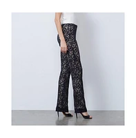 Etcetera Women's Black Floral Lace Pants Ranunculus