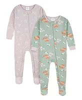 Gerber Toddler Girls 4-Pack Snug Fit Footed Cotton Pajamas, Roses & Fox, 5T