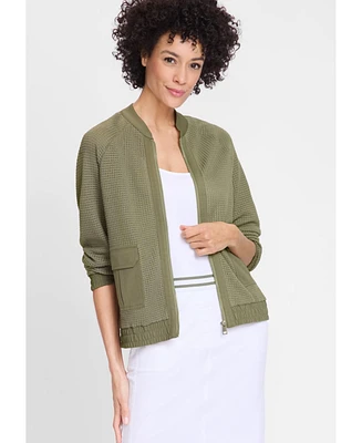 Olsen Women's Mixed Media Zip Front Bomber Jacket