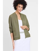 Olsen Women's Mixed Media Zip Front Bomber Jacket