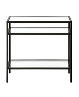 Glass and Steel End Table Modern Side with Two-Tier Shelf Storage For Living Room
